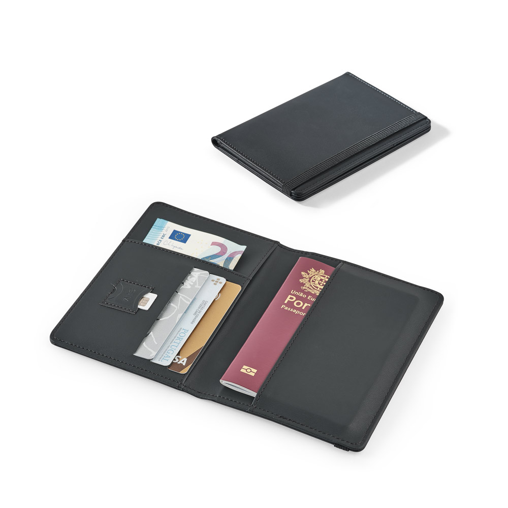 BRAM. PU passport holder with an elasticated closure and multiple pockets