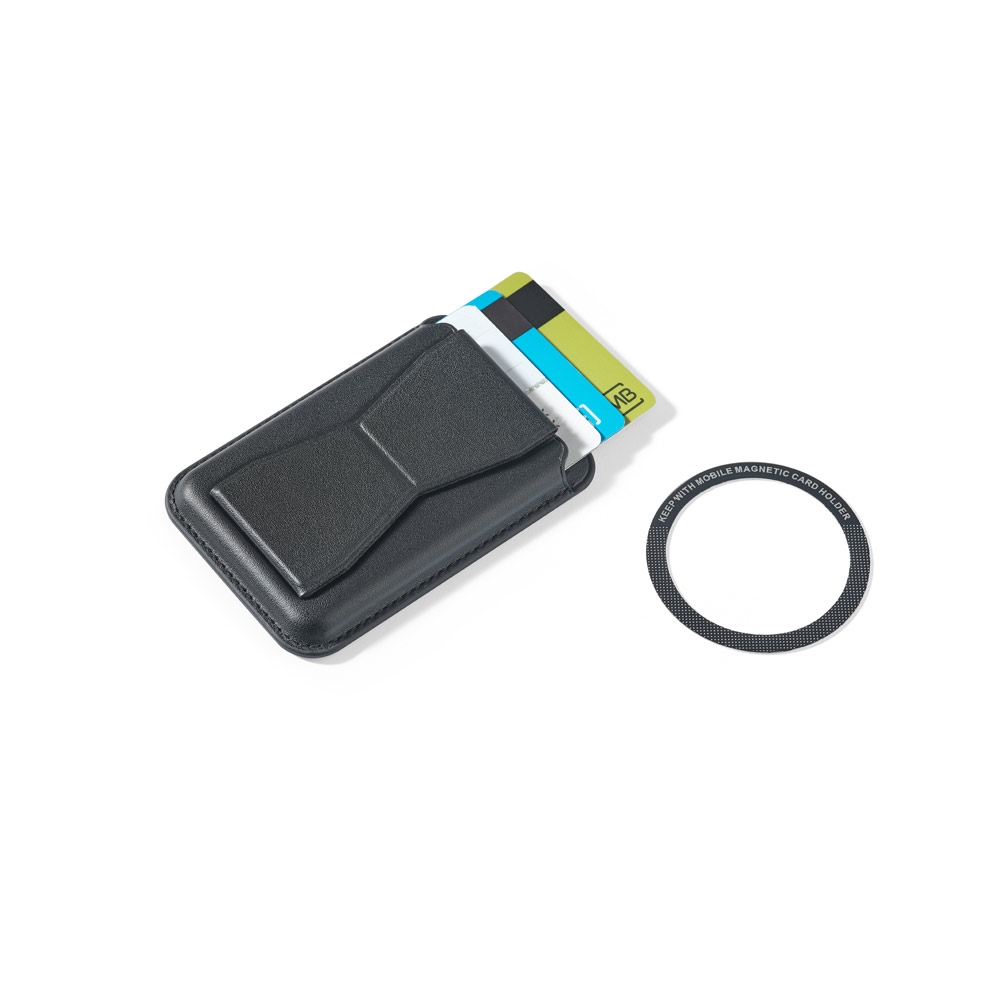 CONNOR. Magnetic PU card holder that attaches easily to the back of your mobile phone, with RFID blocking