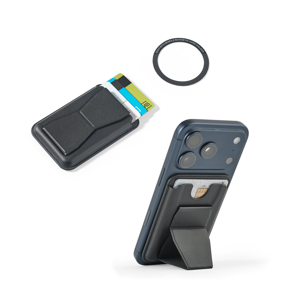 CONNOR. Magnetic PU card holder that attaches easily to the back of your mobile phone, with RFID blocking