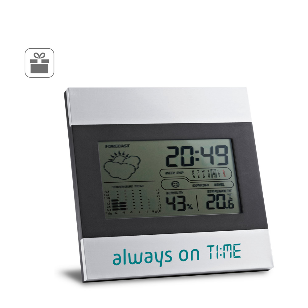 DENE. Desktop weather station with aluminium and ABS LCD screen