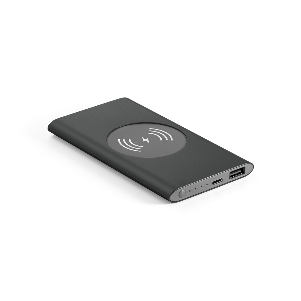 CASSINI. Power bank 4.000 mAh with 5W wireless charger in recycled aluminium (100% rAL)