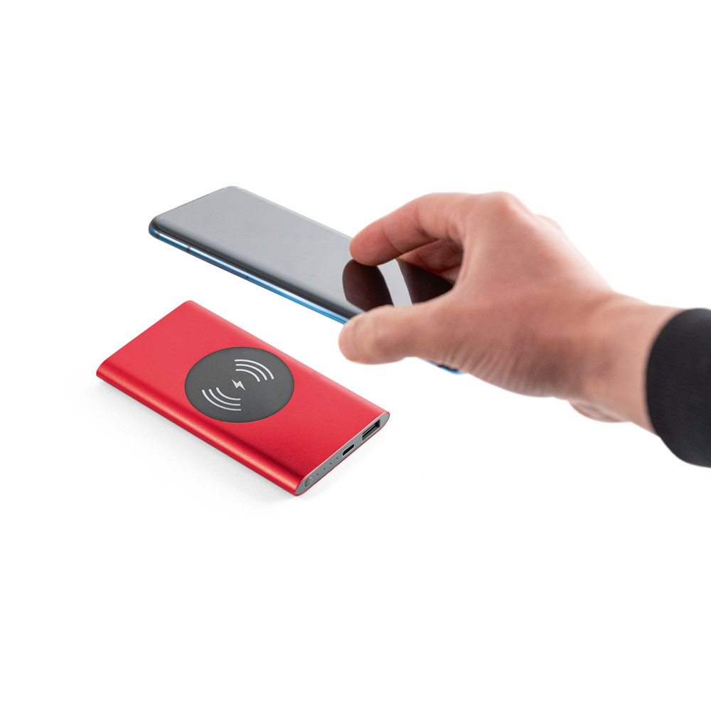 CASSINI. Power bank 4.000 mAh with 5W wireless charger in recycled aluminium (100% rAL)