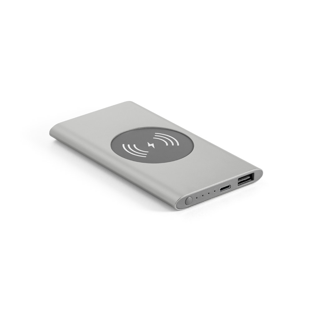 CASSINI. Power bank 4.000 mAh with 5W wireless charger in recycled aluminium (100% rAL)