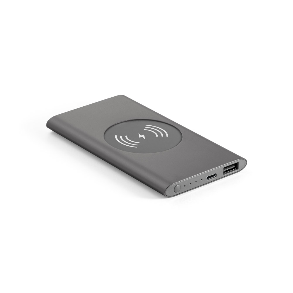 CASSINI. Power bank 4.000 mAh with 5W wireless charger in recycled aluminium (100% rAL)