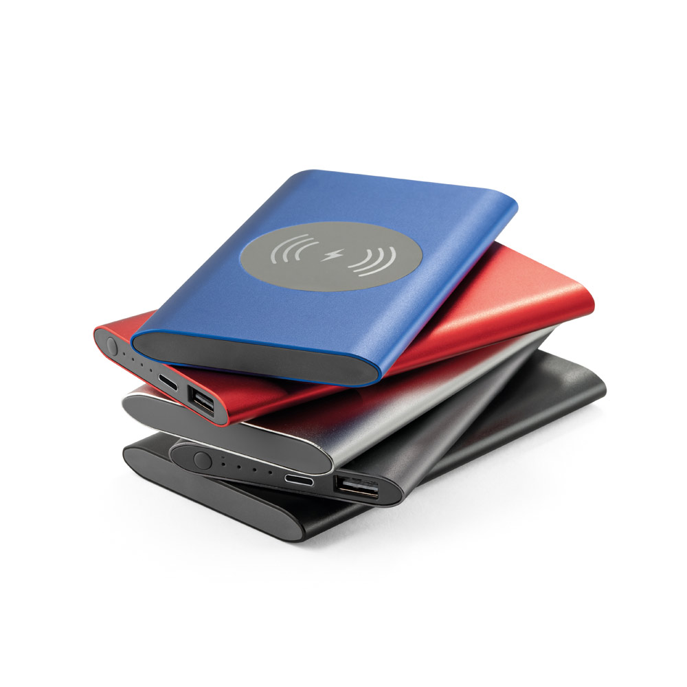 CASSINI. Power bank 4.000 mAh with 5W wireless charger in recycled aluminium (100% rAL)