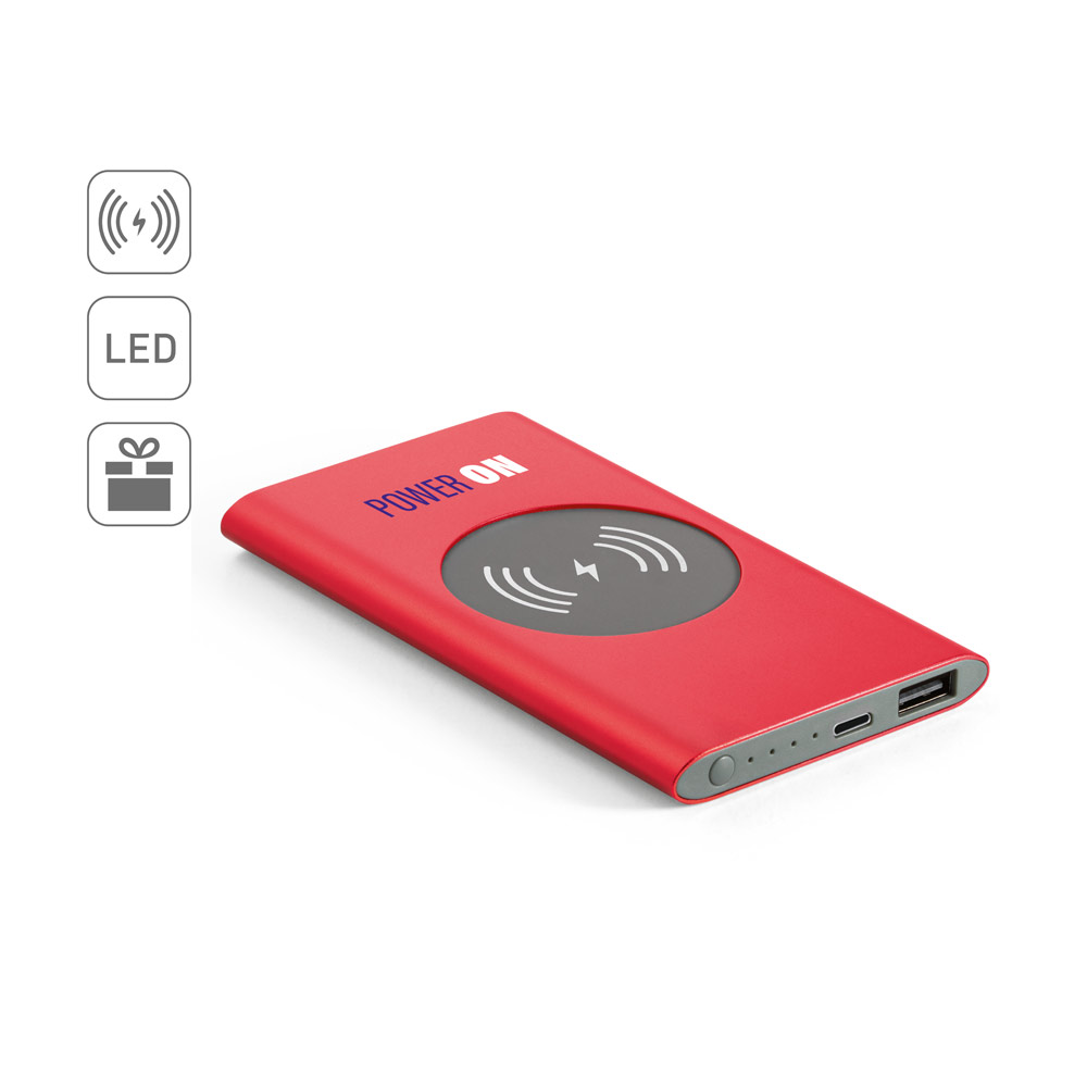 CASSINI. Power bank 4.000 mAh with 5W wireless charger in recycled aluminium (100% rAL)