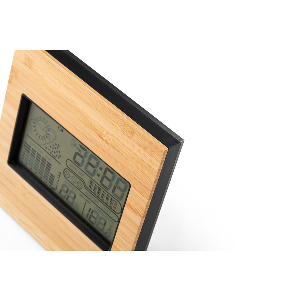 BROMLEY. Desktop weather station with LCD screen in ABS and bamboo