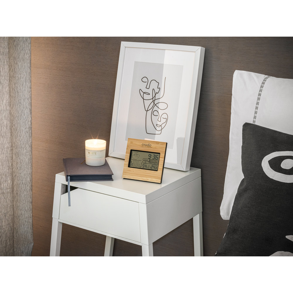 BROMLEY. Desktop weather station with LCD screen in ABS and bamboo