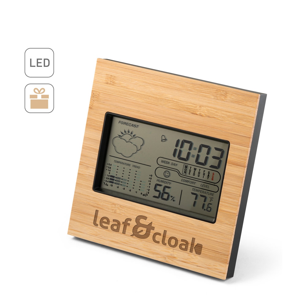 BROMLEY. Desktop weather station with LCD screen in ABS and bamboo