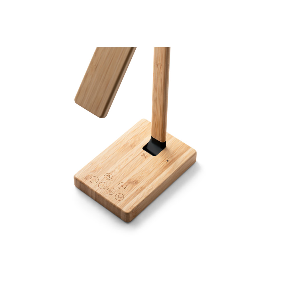 MOREY. Folding desk lamp with 15W superfast wireless charger in bamboo