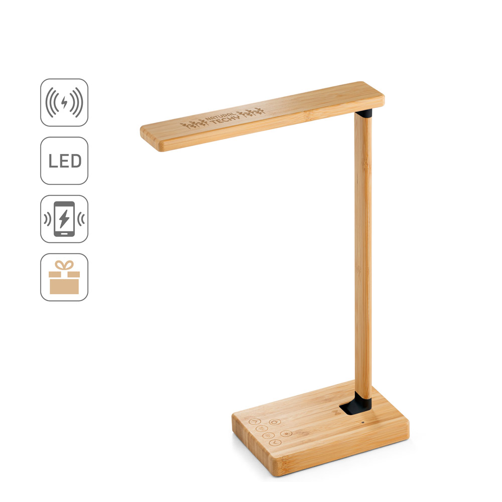 MOREY. Folding desk lamp with 15W superfast wireless charger in bamboo