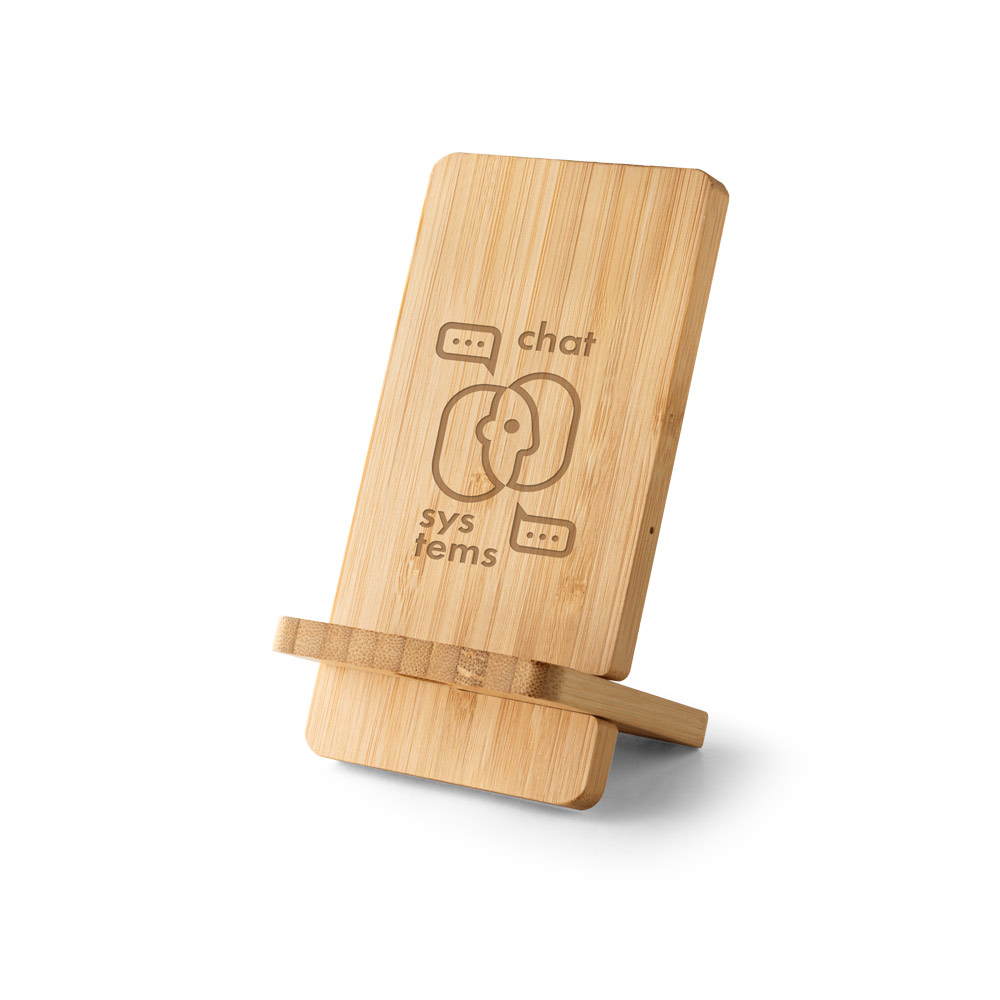 LANGE. Smartphone holder with 15W super-fast wireless charger in bamboo