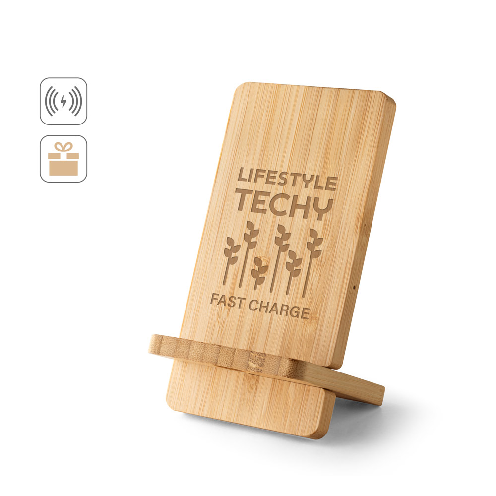 LANGE. Smartphone holder with 15W super-fast wireless charger in bamboo