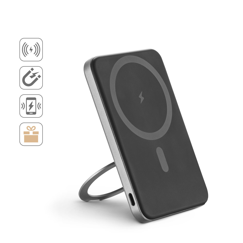 WARSHEL 5. 5'000 mAh magnetic power bank with 15W superfast wireless charger in recycled ABS (100% rABS) with stand