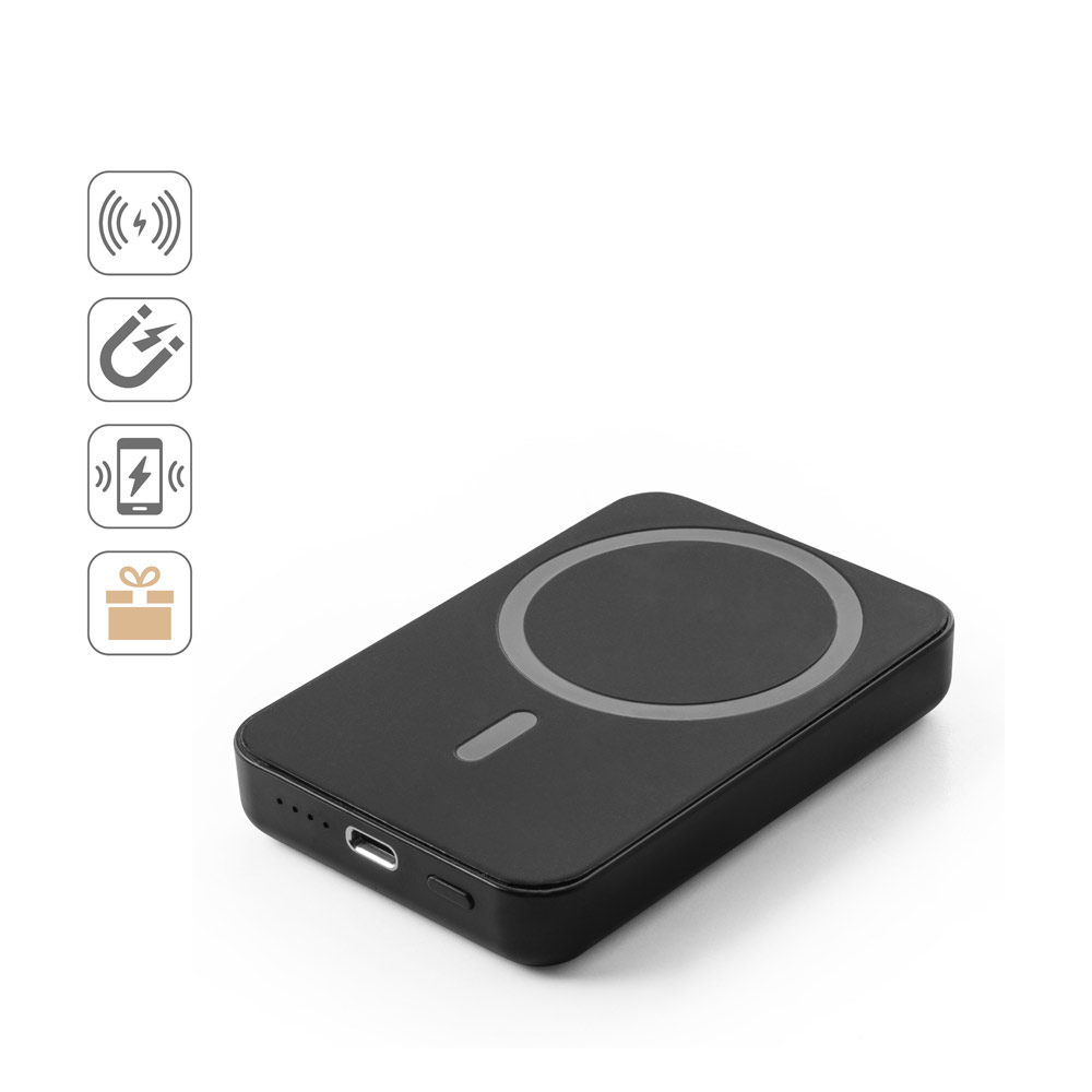 AMPERE 5. 5.000 mAh magnetic power bank with 15W superfast wireless charger in recycled ABS (100% rABS)