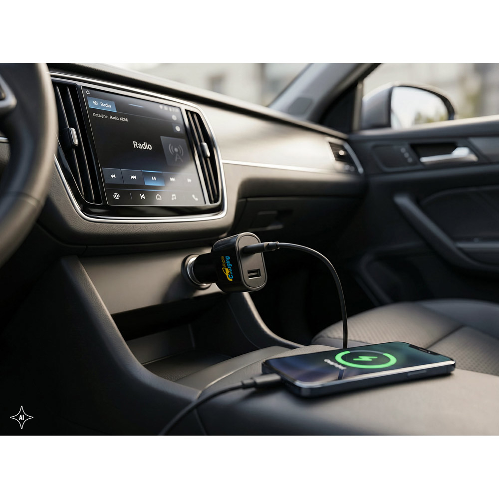 DIRAC. Cigarette lighter adapter with USB-A port 18W and USB-C 20W in recycled ABS (100% rABS)