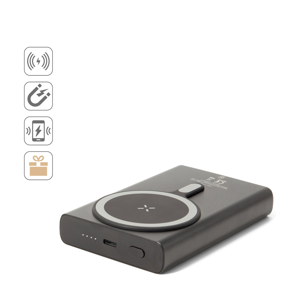 WRIGHT 10. Magnetic power bank with super-fast charging in recycled aluminum and recycled ABS 10'000 mAh