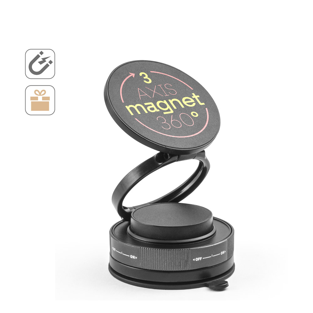 KEPLER. Magnetic mobile phone holder with vacuum attachment system for smooth and non-smooth surfaces (360º rotation)