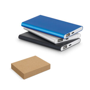 MARCET. Power bank slim 4'000 mAh in Recycled ABS (70% rABS) and recycled aluminium (30% rAL)