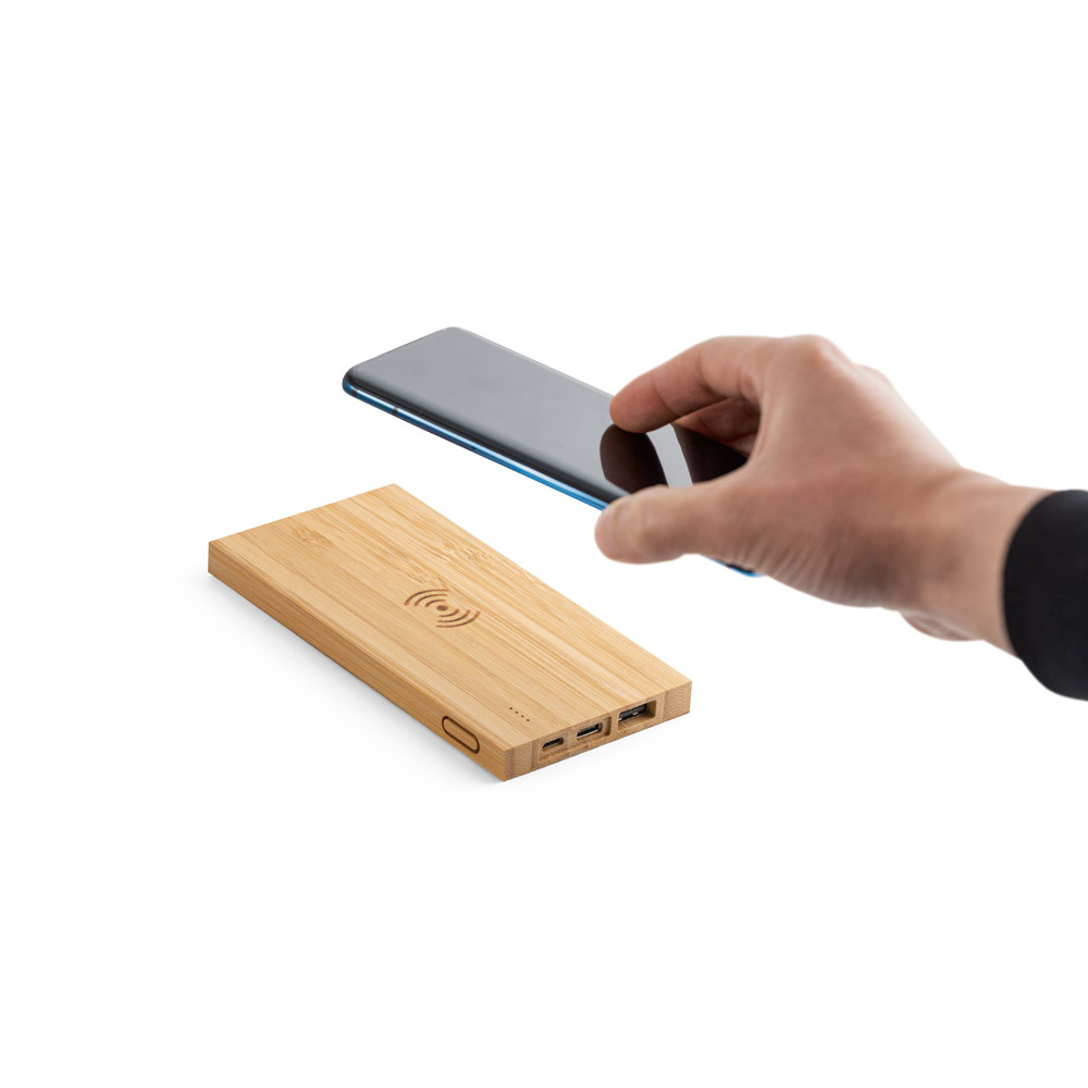 FITCH. Power bank 5.000 mAh with 5W wireless charger in bamboo