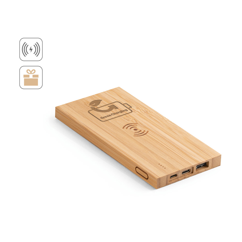 FITCH. Power bank 5.000 mAh with 5W wireless charger in bamboo