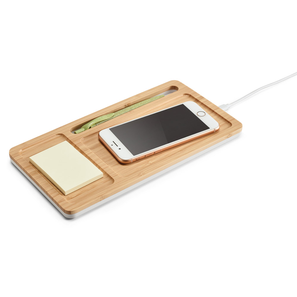 MOTT. Desktop organiser with 15W wireless charger in bamboo and ABS