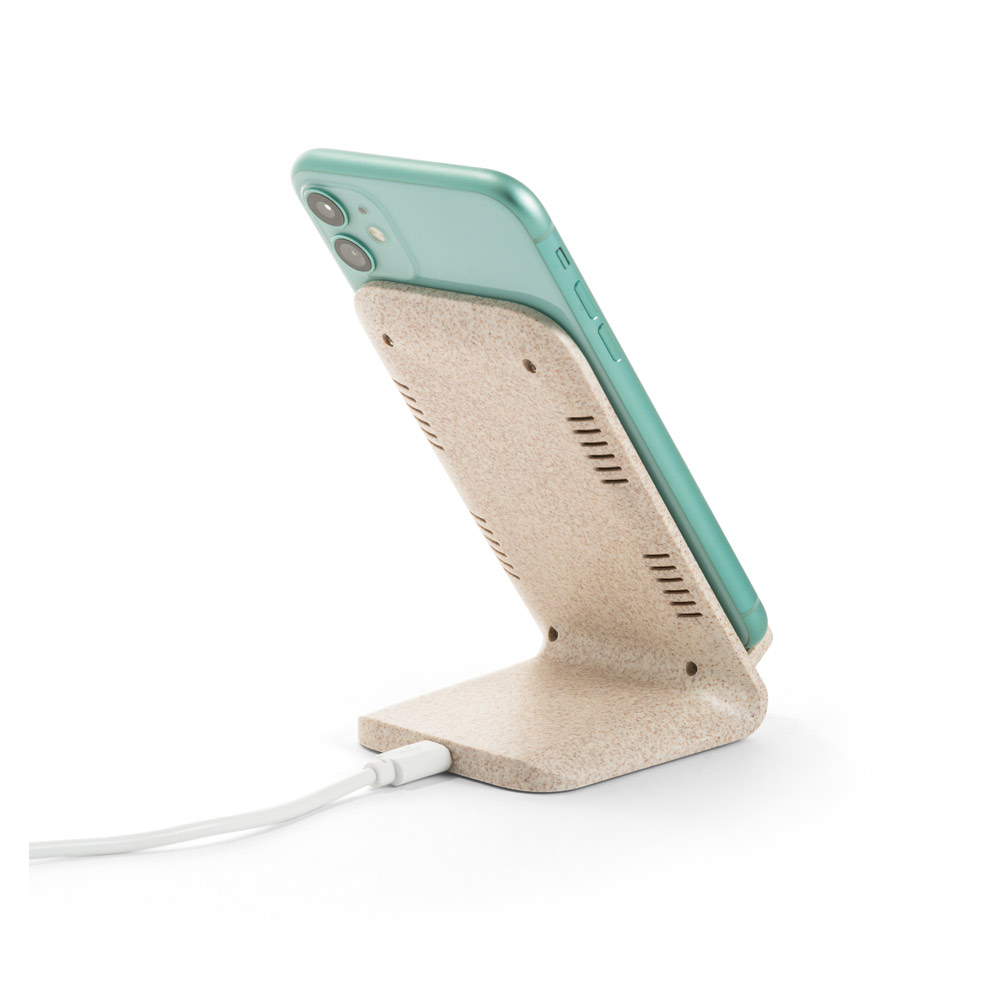 ENGLERT. Smartphone holder with 10W fast wireless charger in recycled ABS (70% rABS) and wheat straw fiber