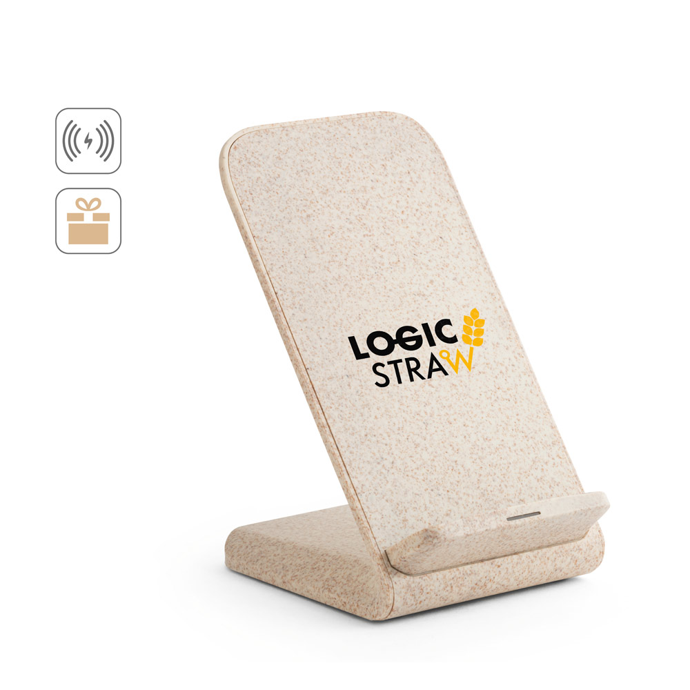 ENGLERT. Smartphone holder with 10W fast wireless charger in recycled ABS (70% rABS) and wheat straw fiber