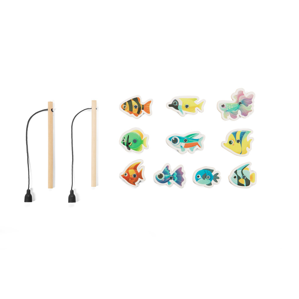 FISHY. Fishing game consisting of 10 wooden fish, ideal for children