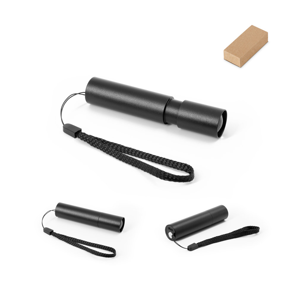 BRUCE. Rechargeable flashlight made from recycled aluminum (100% rAL) with 30 mm extendable tip