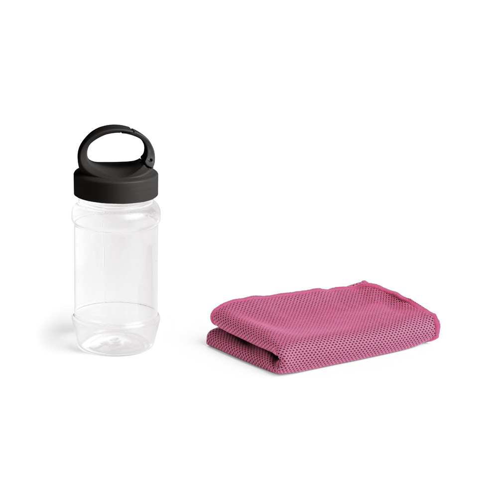 ARTX PLUS. Set with a PP and PET bottle and a polyamide and polyester sports towel